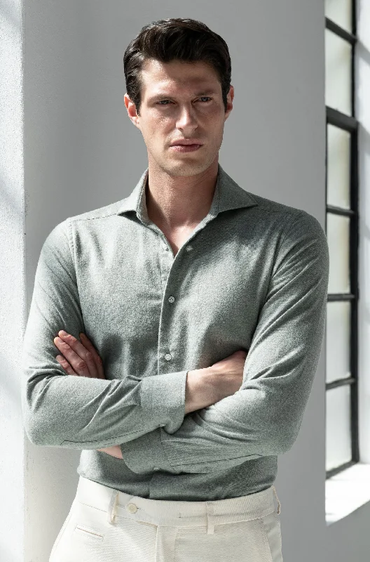 Men's Bold-Color Shirts for a Statement PieceSage cashmere and cotton shirt - Made in Italy Men's Bold-Color Shirts for a Statement PieceSage cashmere and cotton shirt - Made in Italy