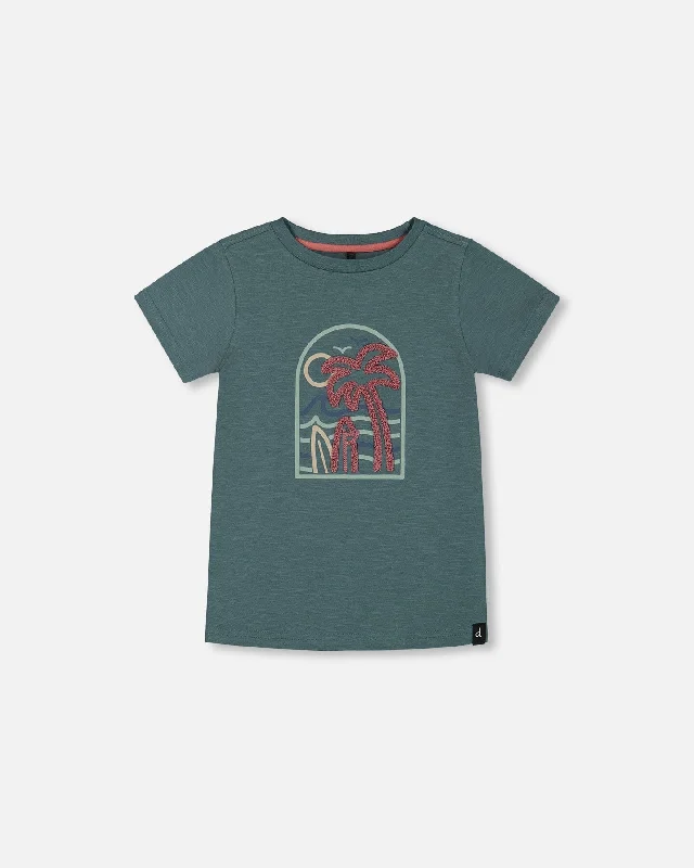 Men's Shirts for Beach OutingsShort Sleeve Organic Cotton Graphic Tee Teal And Dark Old Rose Men's Shirts for Beach OutingsShort Sleeve Organic Cotton Graphic Tee Teal And Dark Old Rose