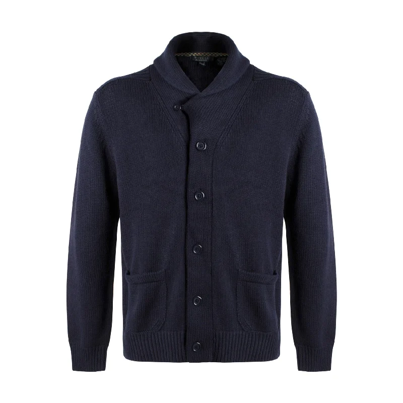 Men's Sweaters for SpringCotton Wide Rib Shawl Collar Button-Front Cardigan Sweater in Navy by Viyella Men's Sweaters for SpringCotton Wide Rib Shawl Collar Button-Front Cardigan Sweater in Navy by Viyella