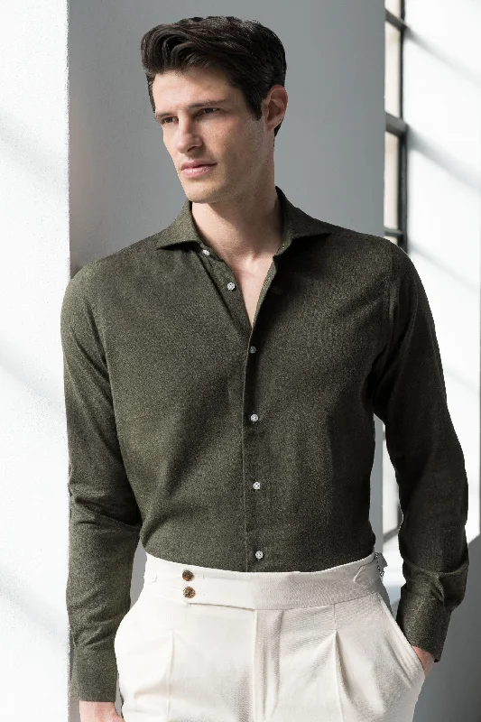 Men's French-Cuff Shirts for a Sophisticated EdgeGreen Shirt - Flannel Touch - Made in Italy Men's French-Cuff Shirts for a Sophisticated EdgeGreen Shirt - Flannel Touch - Made in Italy