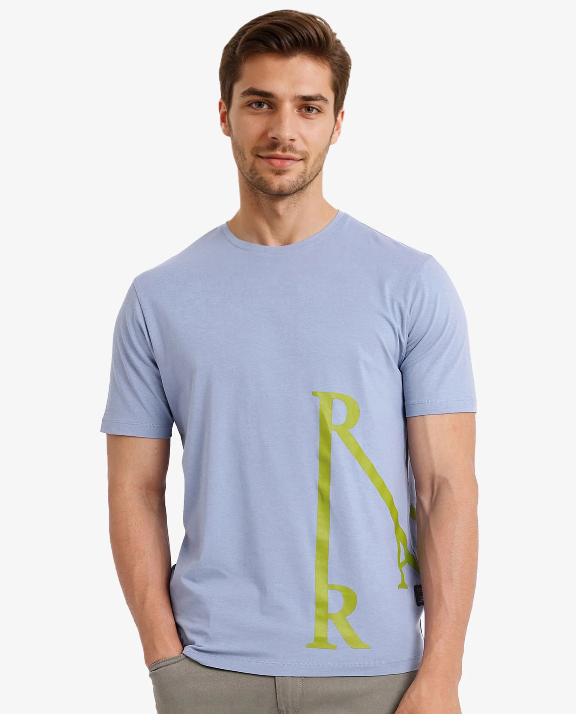 Men's Shirts with Raw-Edge HemlinesRare Rabbit Men Ayden Light Blue Cotton Lycra Fabric Short Sleeve Crew Neck Regular Fit Graphic Print T-Shirt Men's Shirts with Raw-Edge HemlinesRare Rabbit Men Ayden Light Blue Cotton Lycra Fabric Short Sleeve Crew Neck Regular Fit Graphic Print T-Shirt