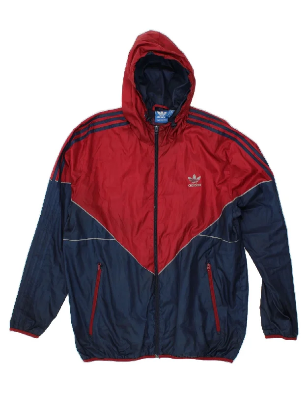 Men's Coats with Reflective StripesADIDAS Mens Hooded Rain Jacket UK 42 XL Red Colourblock Polyester