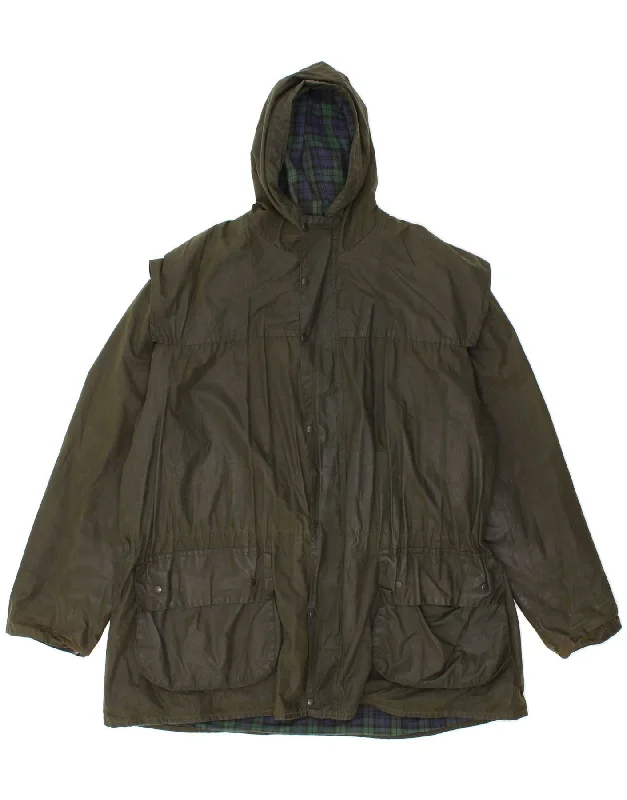 Men's Coats Made in the USABARBOUR Mens Durham Hooded Waxed Cotton Jacket Size 46 Small Khaki Cotton
