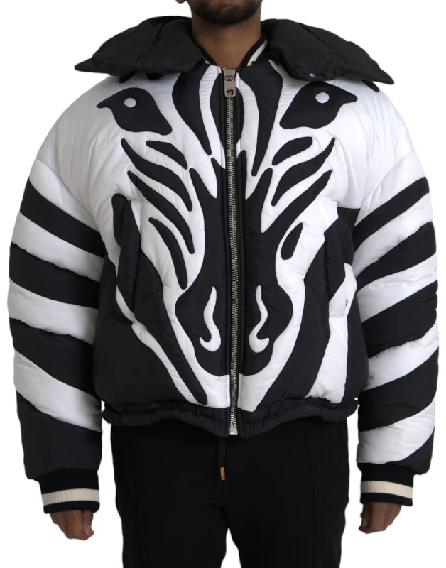 Men's Coats Made in ItalyBlack White Stripes Hooded Puffer Jacket