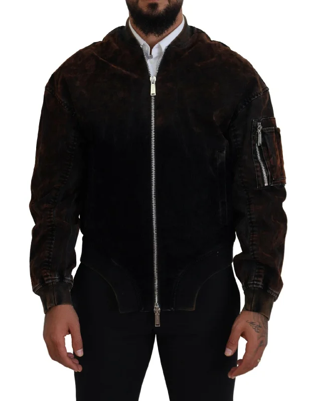 Men's Coats with LiningBrown Cotton Bomber Zipper Pocket Sleeves Jacket