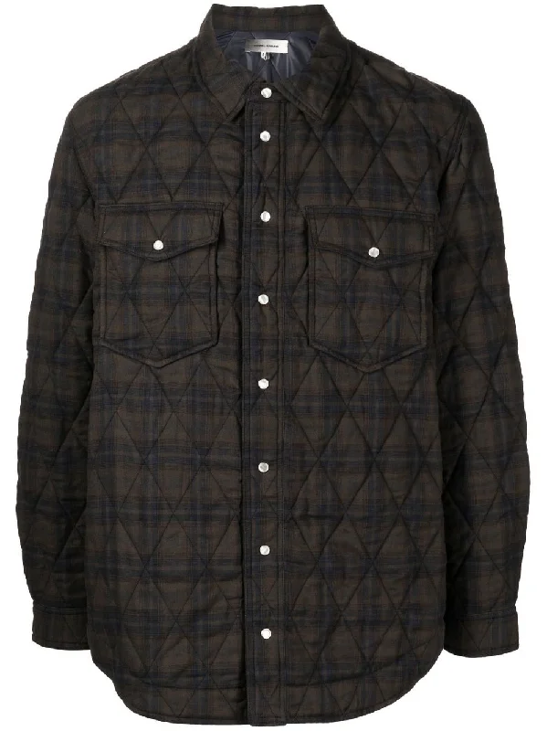 Men's Coats with Inner PocketsCheck-Print Two-Pocket Shirt Jacket