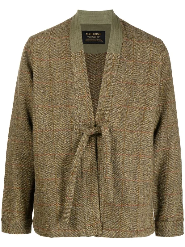 Men's Coats for BikingCheck Tied-Waist Jacket