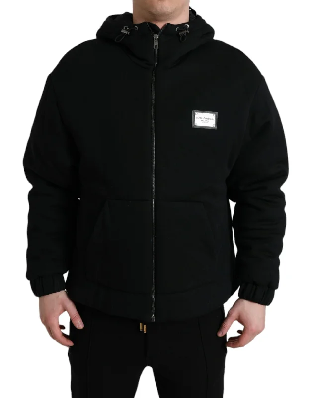 Men's Coats Made in the USAElegant Black Bomber Jacket With Hood