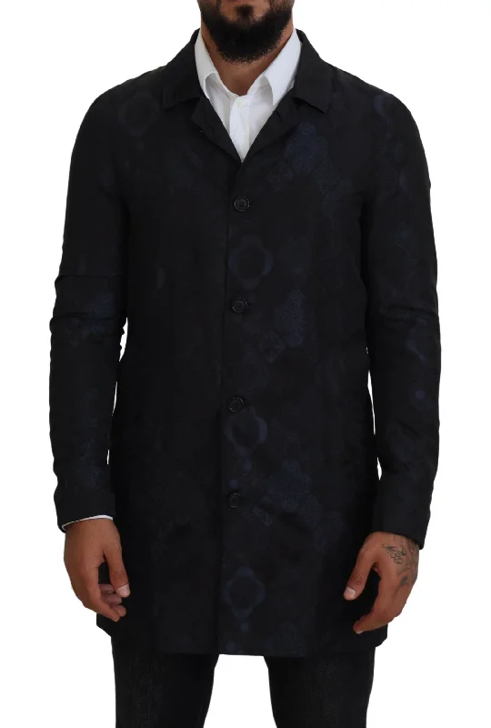 Men's Coats with VentilationExquisite Patterned Blue Coat Jacket