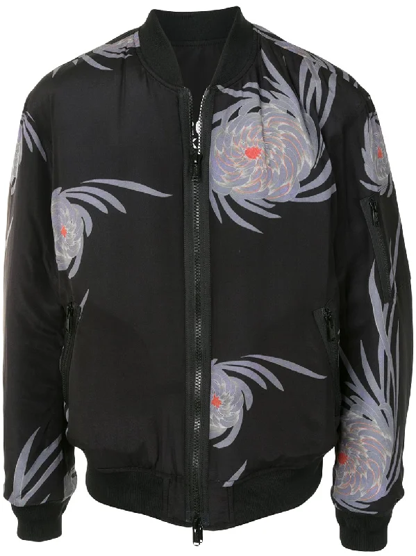 Comfortable Men's ParkasFloral-Print Zip-Up Bomber Jacket