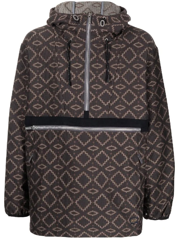 Men's Coats for Winter SportsGeometric Pattern Half-Zipped Jacket