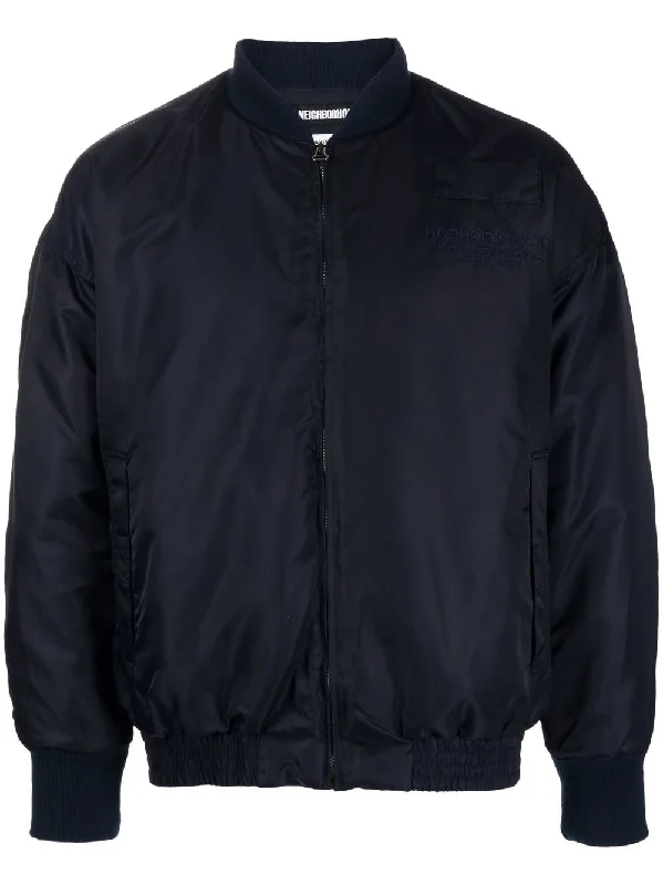 Men's Coats for Winter SportsGraphic-Print Embroidered Navy Bomber Jacket