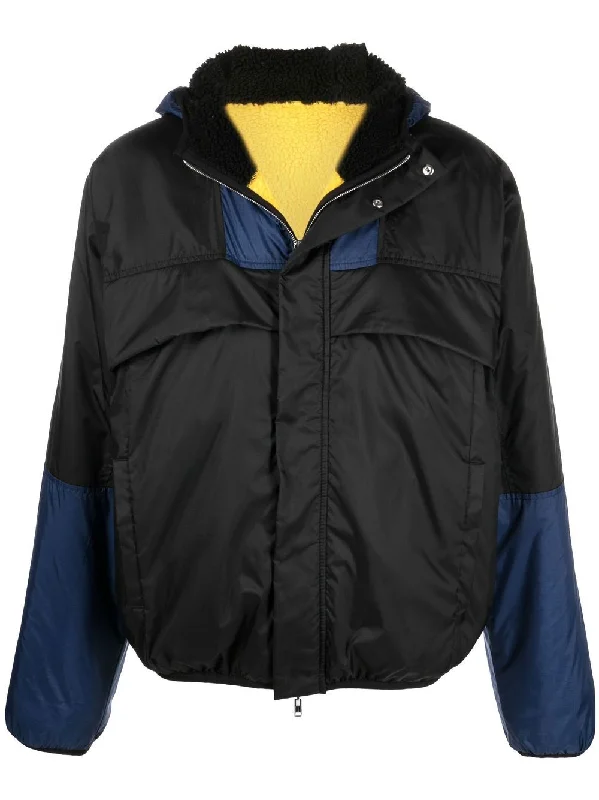 Men's Coats with Quick-Dry FabricReversible Hooded Colour-Block Panel Jacket