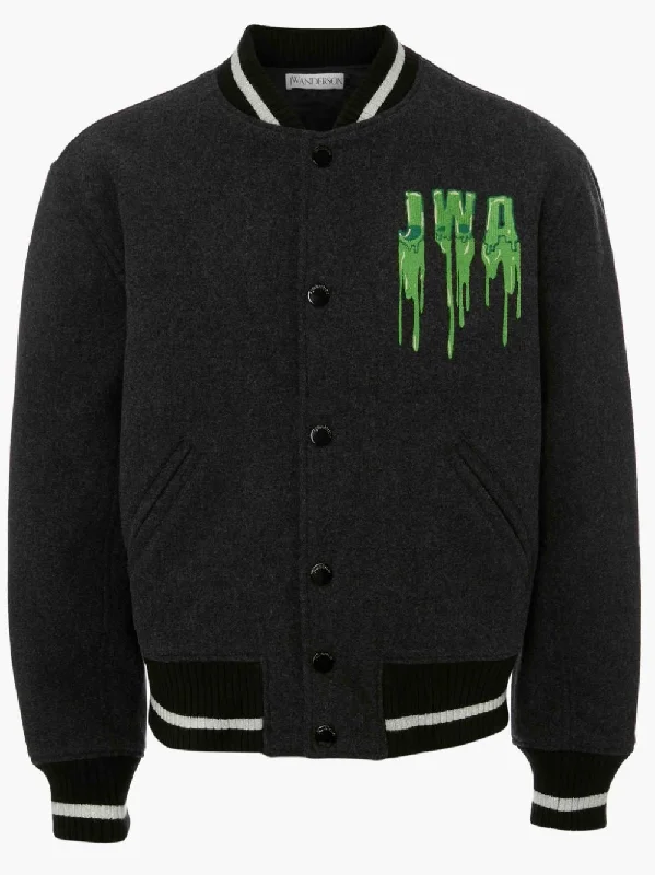 Men's Coats with Fur TrimLogo-Embroidered Bomber Jacket