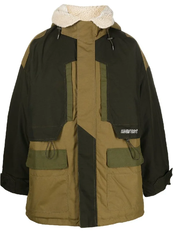 Men's Coats with LiningLogo-Print Colour-Block Hooded Jacket