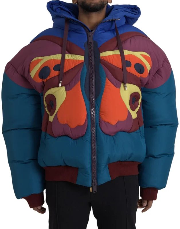Men's Coats for Dressy OccasionsMulticolor Butterfly Hooded Puffer Jacket