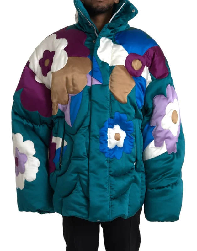 Men's Coats for Cold WeatherMulticolor Floral Windbreaker Puffer Jacket