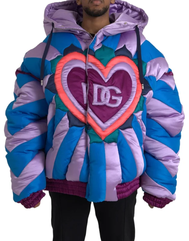 Men's Coats with Multi-Pocket DesignMulticolor Heart Logo Hooded Puffer Jacket