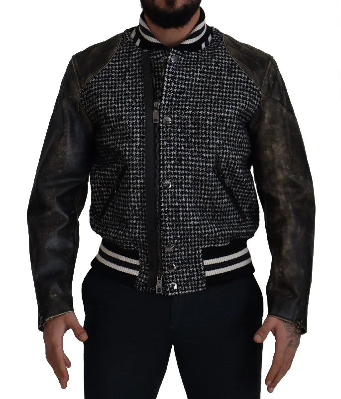 High-Quality Men's Duffle CoatsMulticolor Houndstooth Leather Bomber Jacket