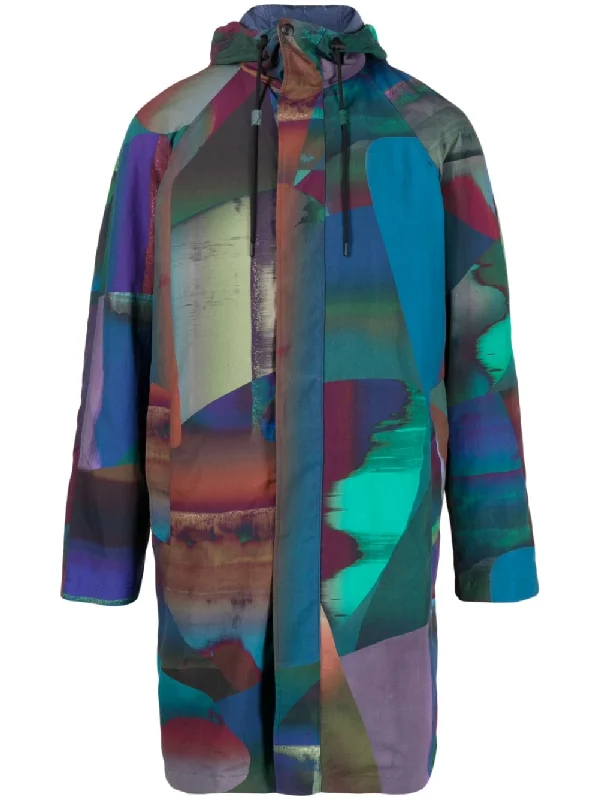 Men's Coats with Synthetic InsulationPrinted Zip-Up Hooded Jacket