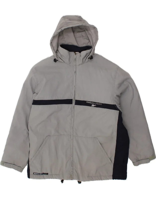 Men's Coats with PocketsREEBOK Mens Graphic Hooded Windbreaker Jacket UK 38 Medium Grey