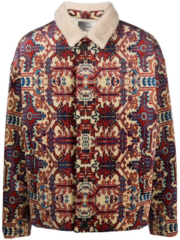 Men's Coats with Quick-Dry FabricShearling-Collar Abstract-Print Jacket