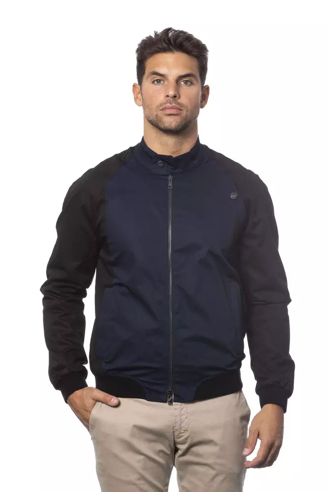 Men's Coats with Velcro ClosuresBlue Cotton Men Bomber Jacket