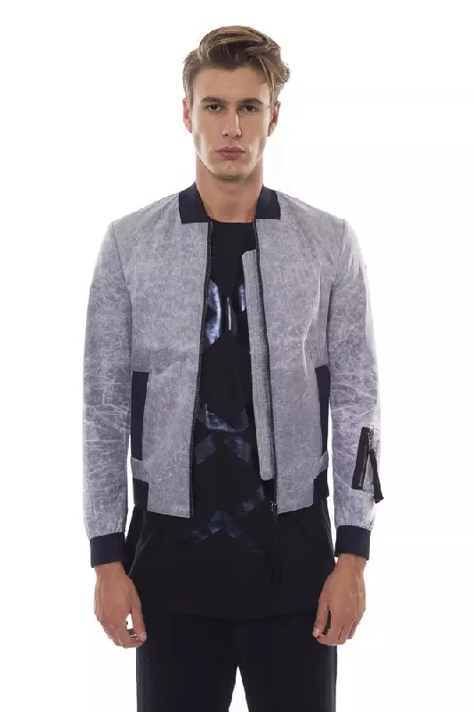 Men's Coats with Embroidered DetailsGray Polyester Men Bomber Jacket