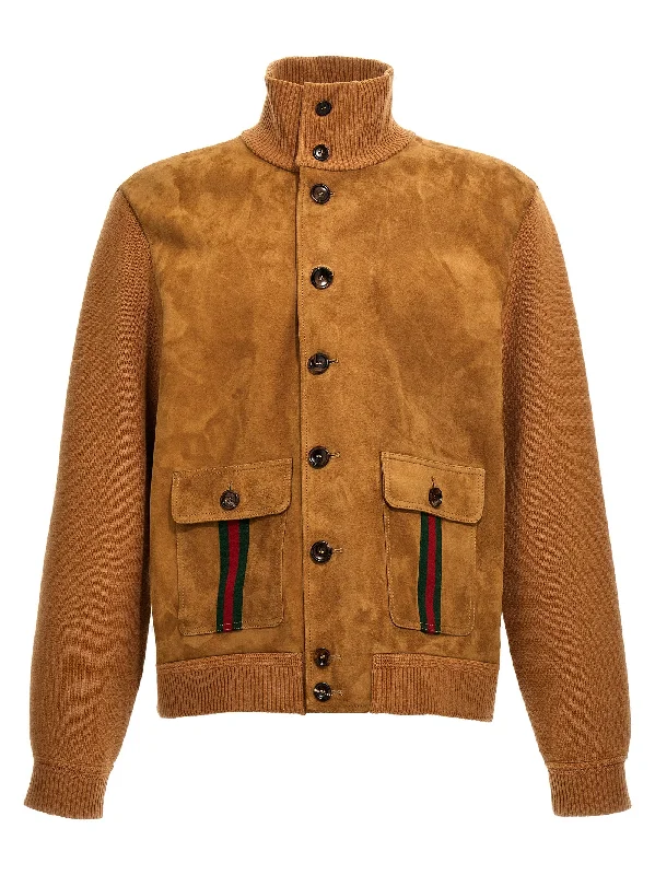 Men's Coats for AutumnSuede Bomber Jacket With Web Details