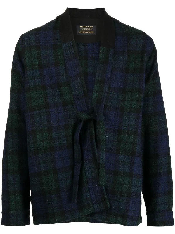 Men's Coats with Hand WarmersTartan Front-Tie Jacket