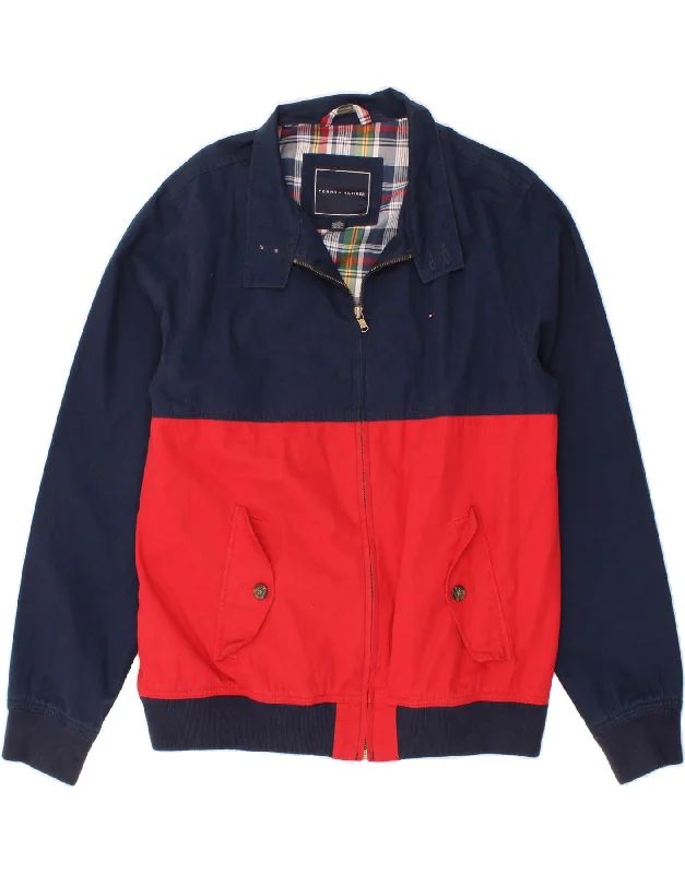 Men's Coats for BikingTOMMY HILFIGER Mens Bomber Jacket UK 40 Large Navy Blue Colourblock Cotton