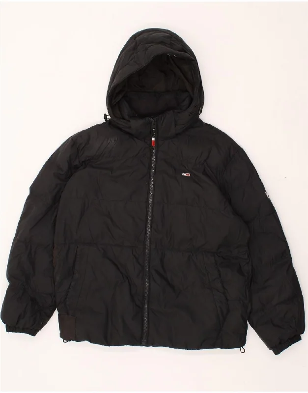 Men's Coats for City WearTOMMY HILFIGER Mens Hooded Padded Jacket UK 38 Medium Black Polyester