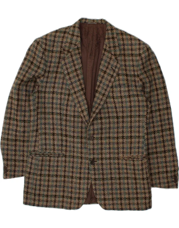 Men's Coats with Adjustable HemsVINTAGE Mens 2 Button Blazer Jacket IT 52 XL Brown Check Virgin Wool