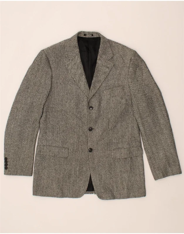Lightweight Men's WindbreakersVINTAGE Mens 3 Button Blazer Jacket IT 52 XL Grey Herringbone Polyester