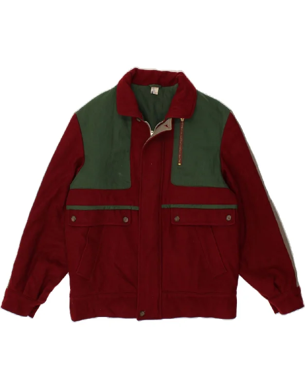 Modern Men's Field JacketsVINTAGE Mens Bomber Jacket IT 48 Medium Burgundy Colourblock