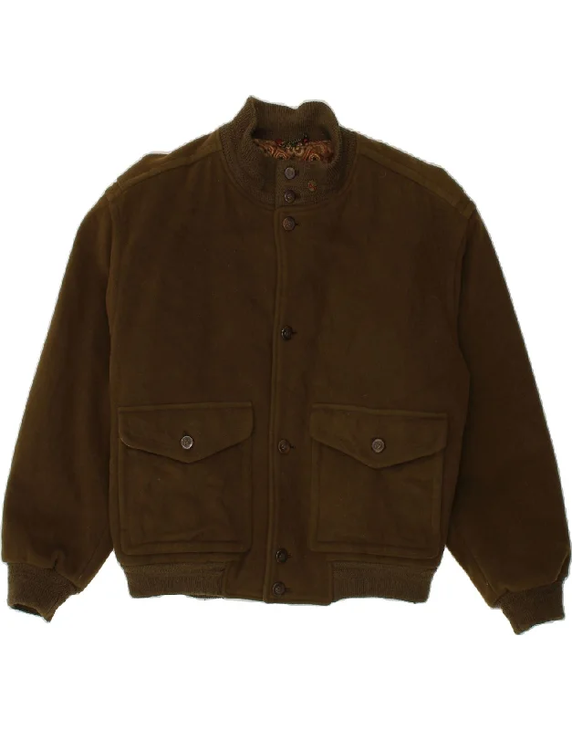Men's Coats with Snap ButtonsVINTAGE Mens Bomber Jacket IT 52 XL Khaki Wool