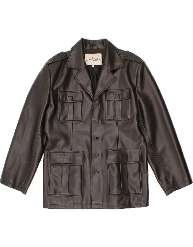 Waterproof Men's ParkasVINTAGE Mens Faux Leather Utility Jacket UK 42 XL Black PVC