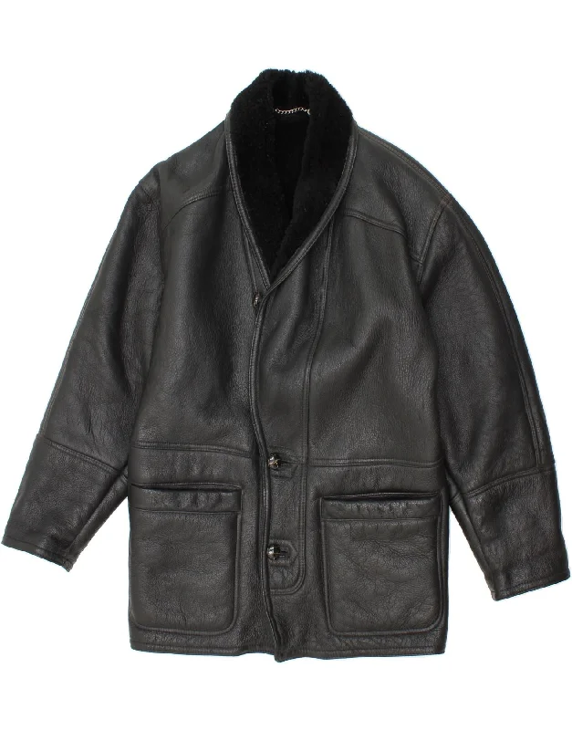 Men's Coats for LayeringVINTAGE Mens Shearling Jacket IT 48 Medium Black Shearling