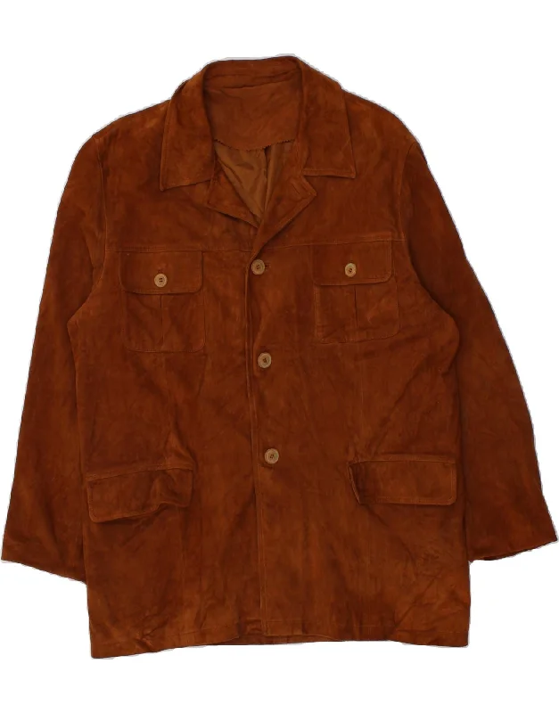 Men's Coats with Chest PocketsVINTAGE Mens Suede Jacket IT 56 3XL Brown Leather